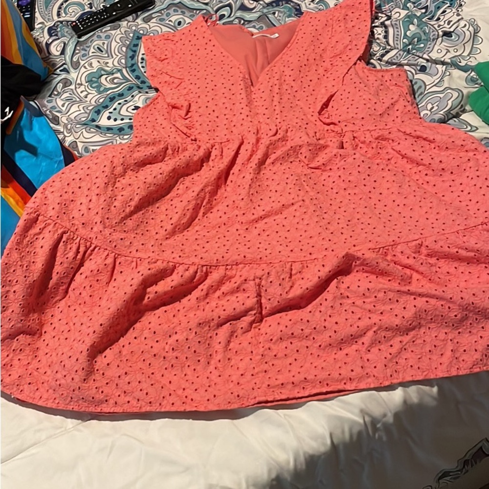 Pink Ruffled V-neck Dress with pockets